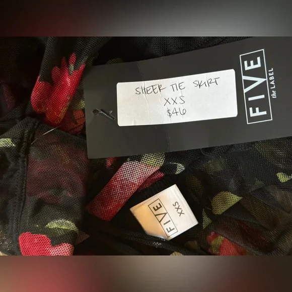 🌹Five the Label Dance Black Sheer Skirt with Red Roses & Cute Tie Details, NWT✨ - Picture 6 of 7